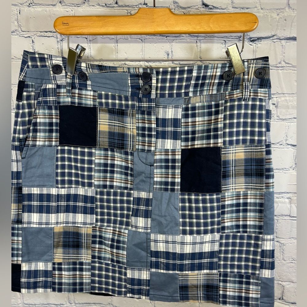 Loft Patchwork White Blue Madras Plaid Coastal Be… - image 1